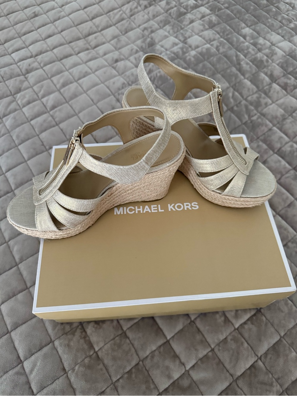Michael Kors Metallic Gold Espadrille Wedge Sandals